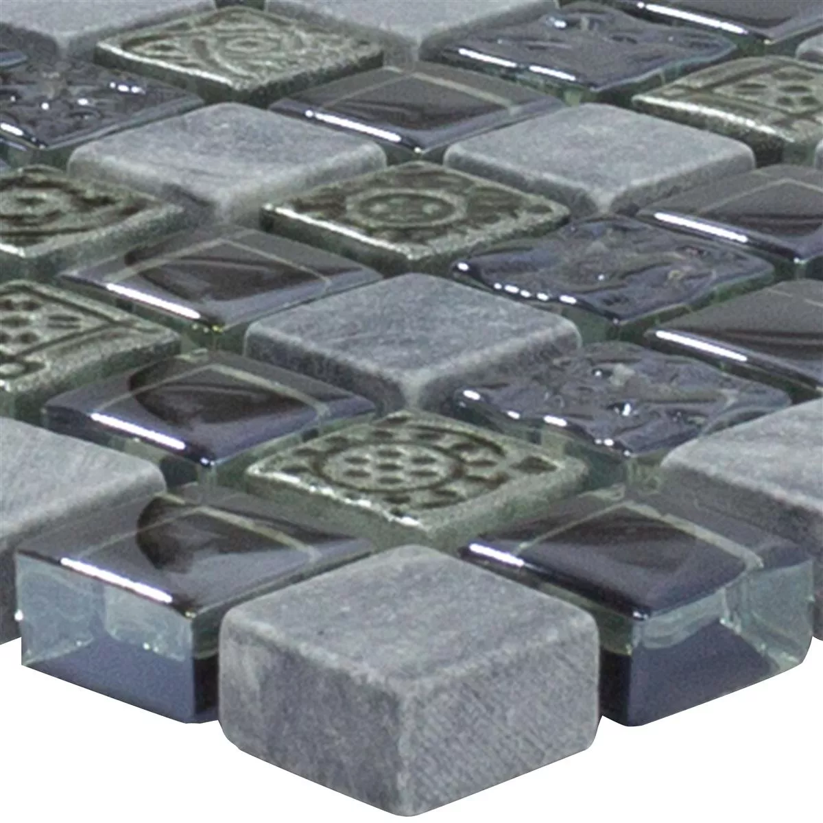 Glass Marble Mosaic Tiles Champion Black Grey Mix