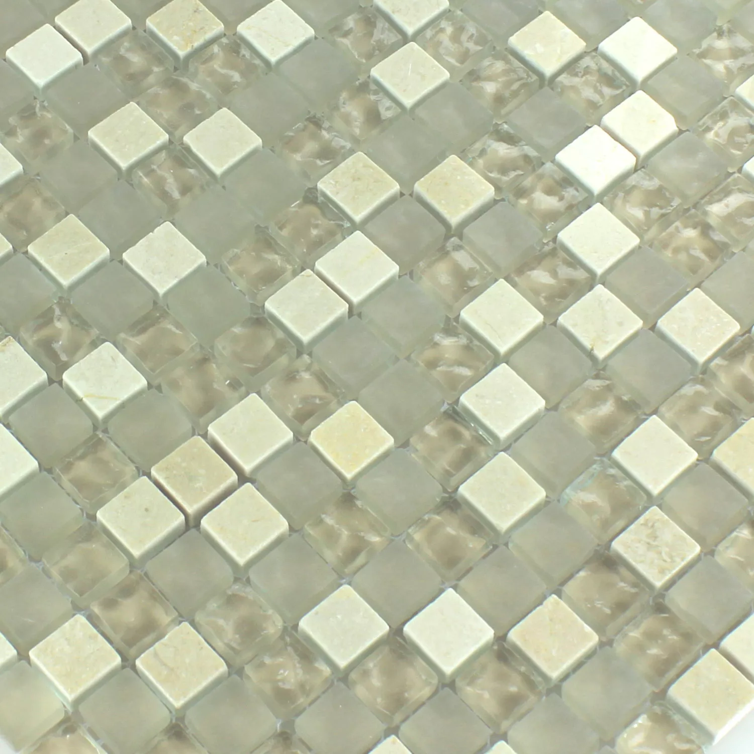 Azulejos De Mosaico Cristal Mármol Barbuda Crema Acanalado 15x15x8mm