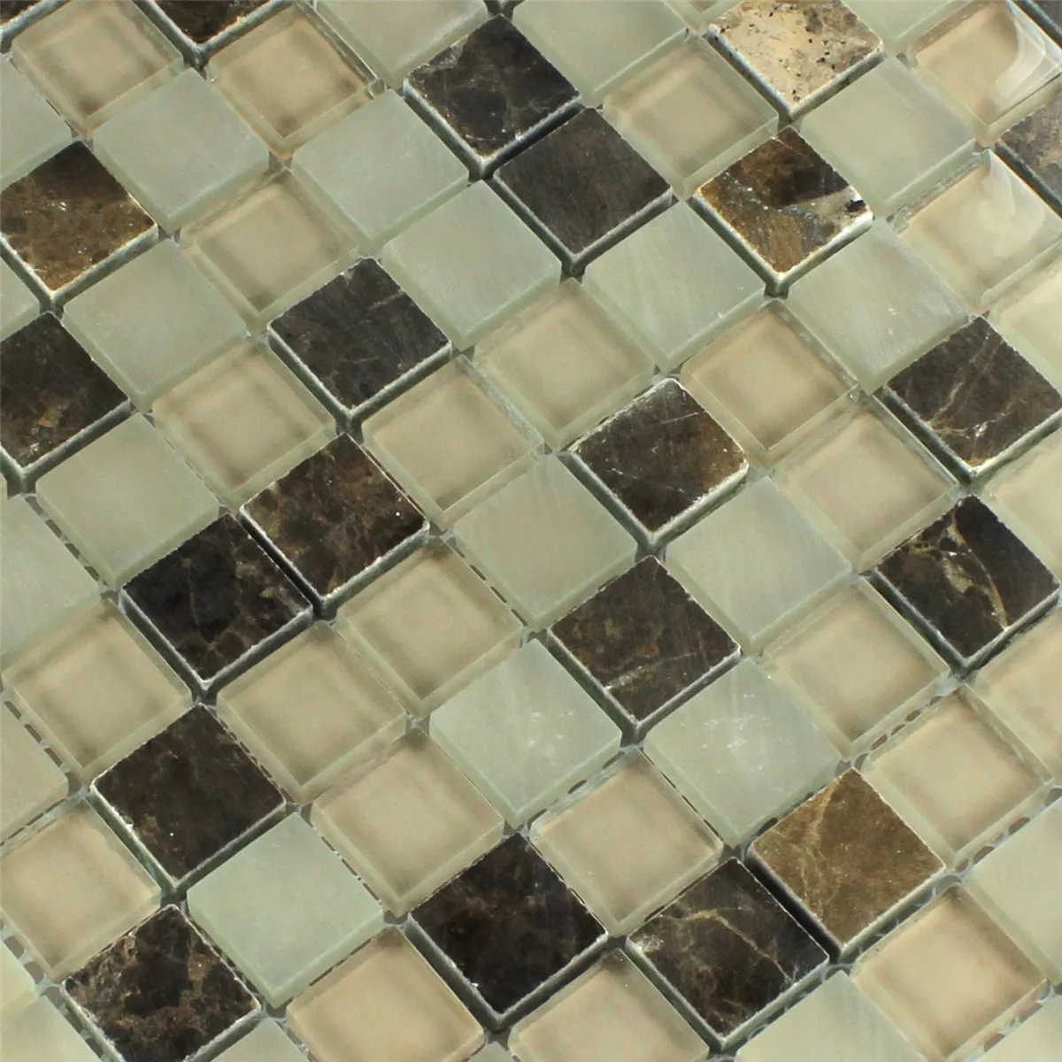Mosaico Vetro Marmo Quebeck Marrone 23x23x8mm