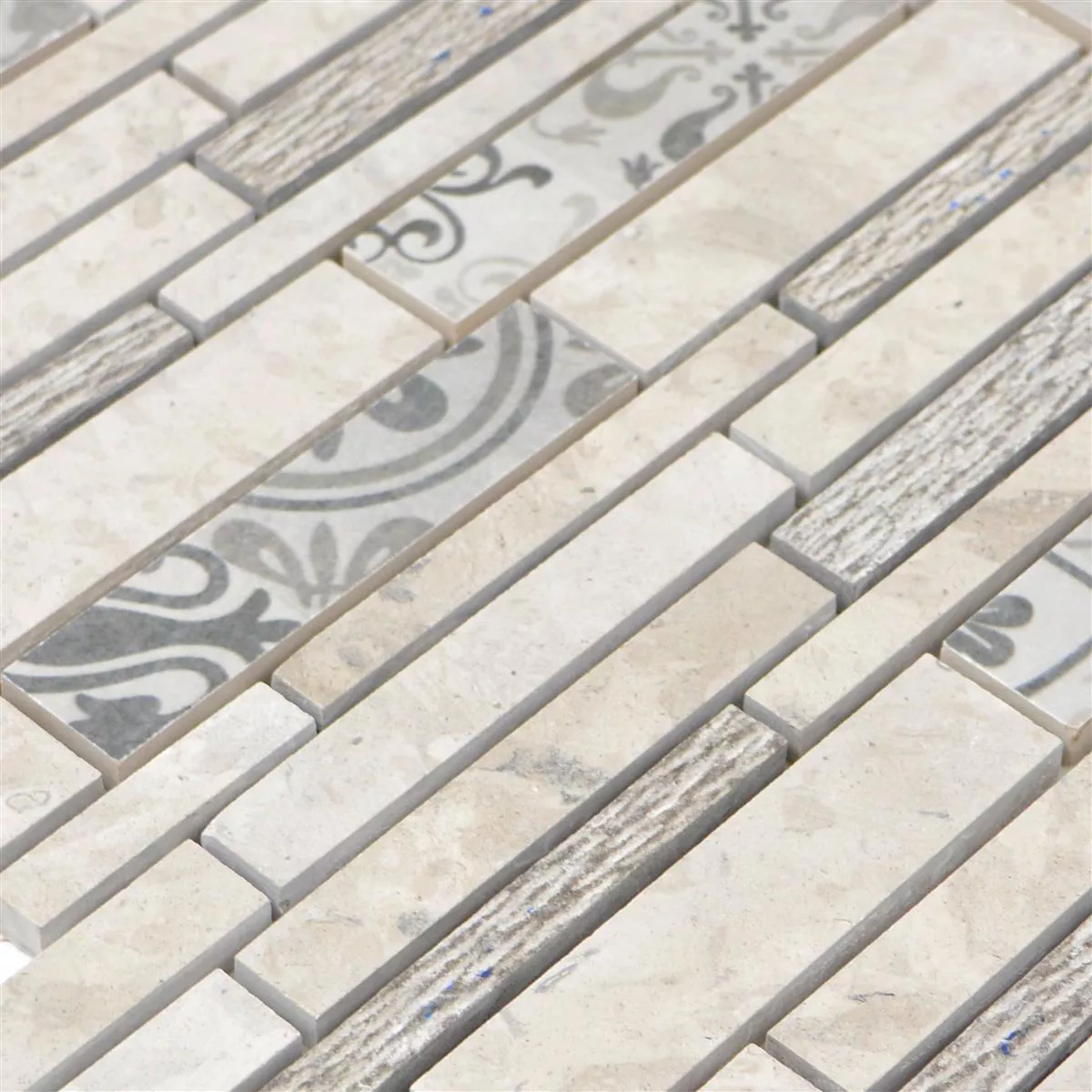Sample Ceramic Mosaic Tiles Mythos Sticks Grey Beige