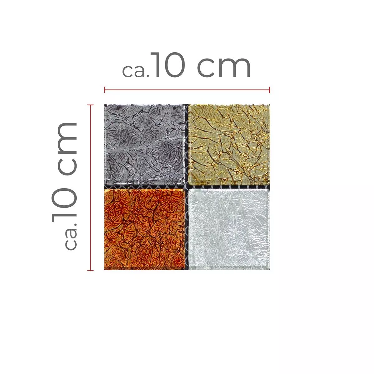 Sample Glass Mosaic Tiles Curlew Red Brown Silver Q48 4mm 