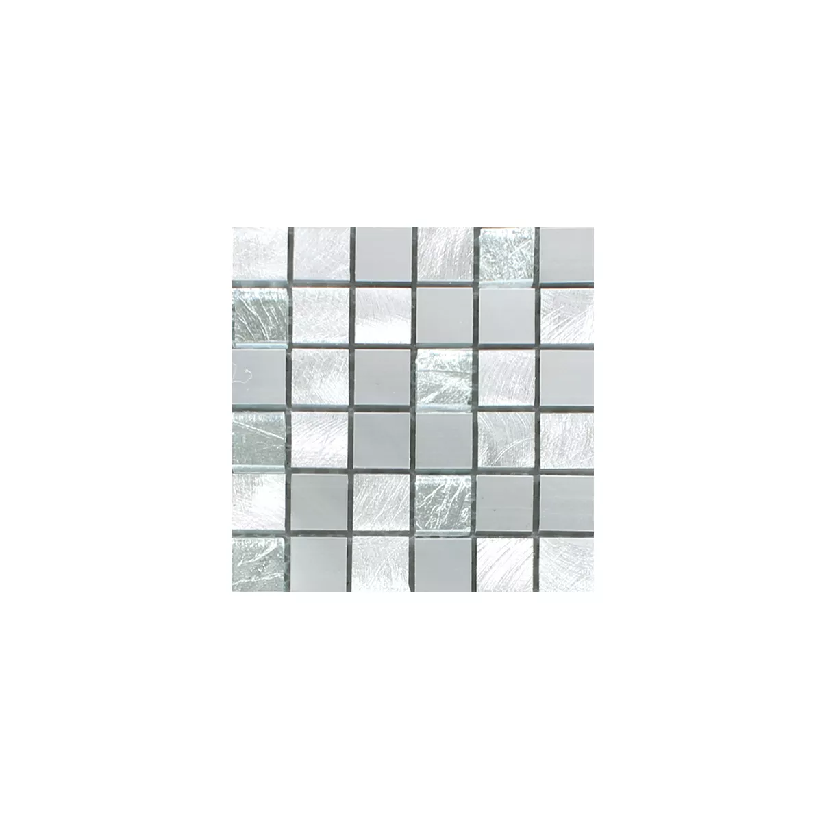 Muster von Mosaikfliesen Lissabon Aluminium Glas Mix Silber