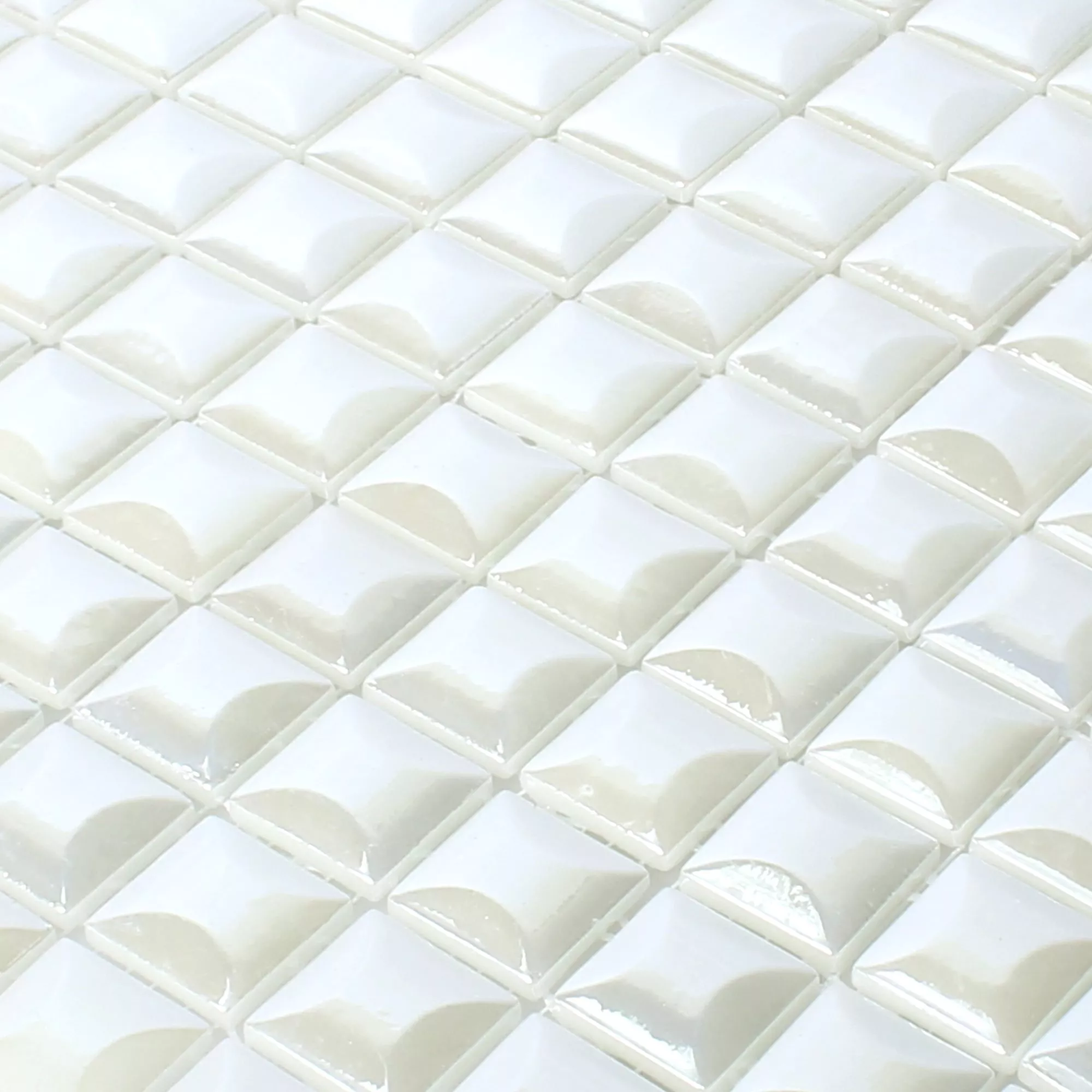 Glass Mosaic Tiles Monrovia White 3D Metallic