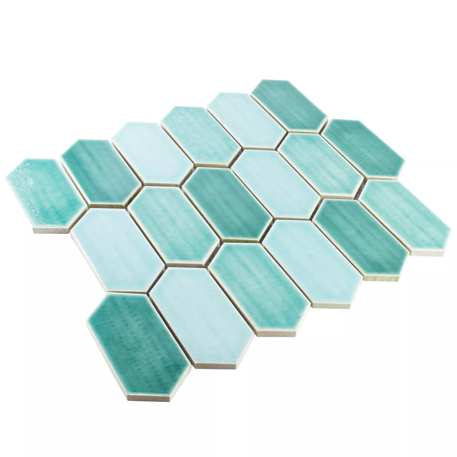 Keramik Mosaik Fliser McCook Hexagon Lang Turkis Grøn