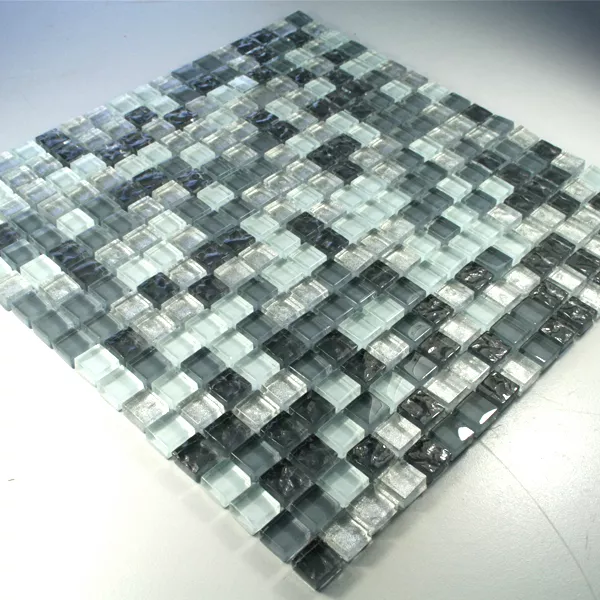 Glass Mosaikk Fliser 15x15x8mm Sølv Grå