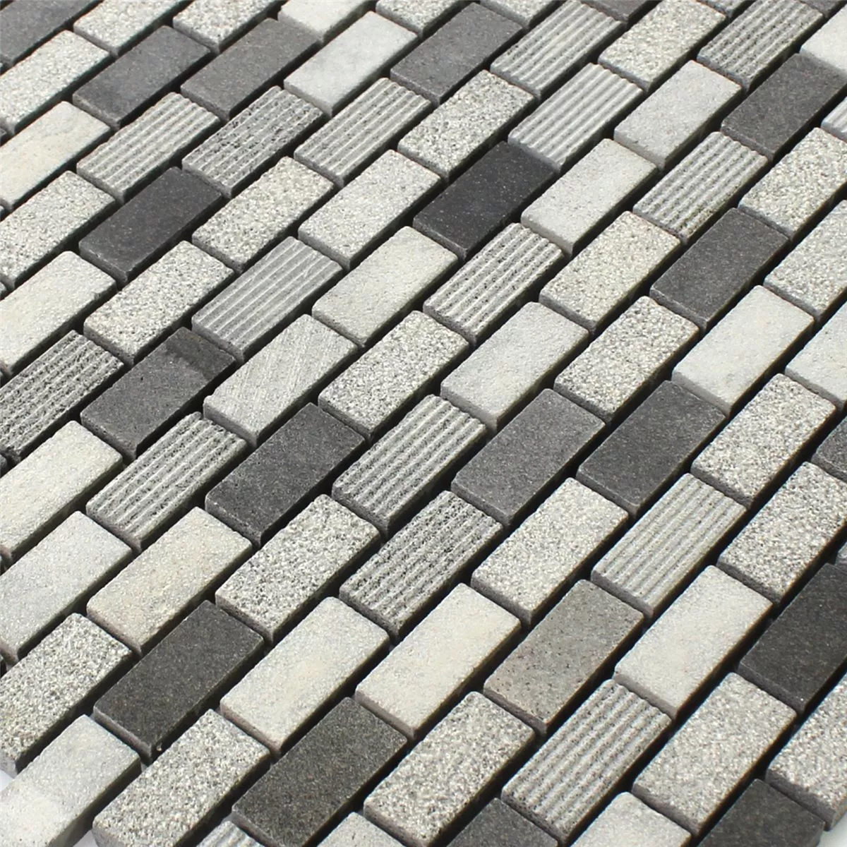 Mosaic Tiles Natural Stone Notte Anthracite 15x30x8mm