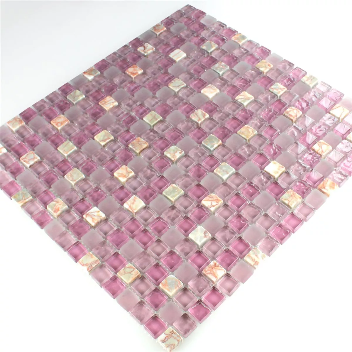 Mosaic Tiles Glass Marble Pink Mix 15x15x8mm