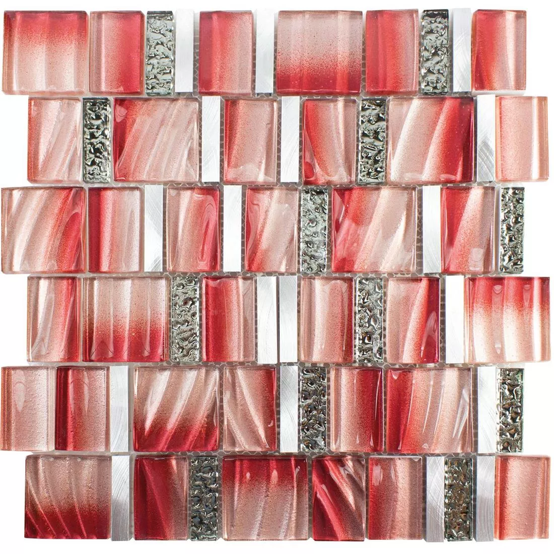 Glass Metal Mosaic Tiles Union Red Silver