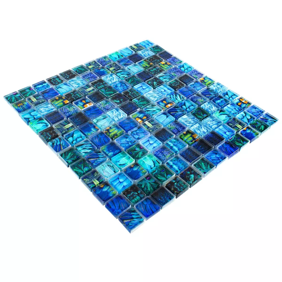 Mønster fra Glass Mosaikk Fliser Peafowl Blå 23