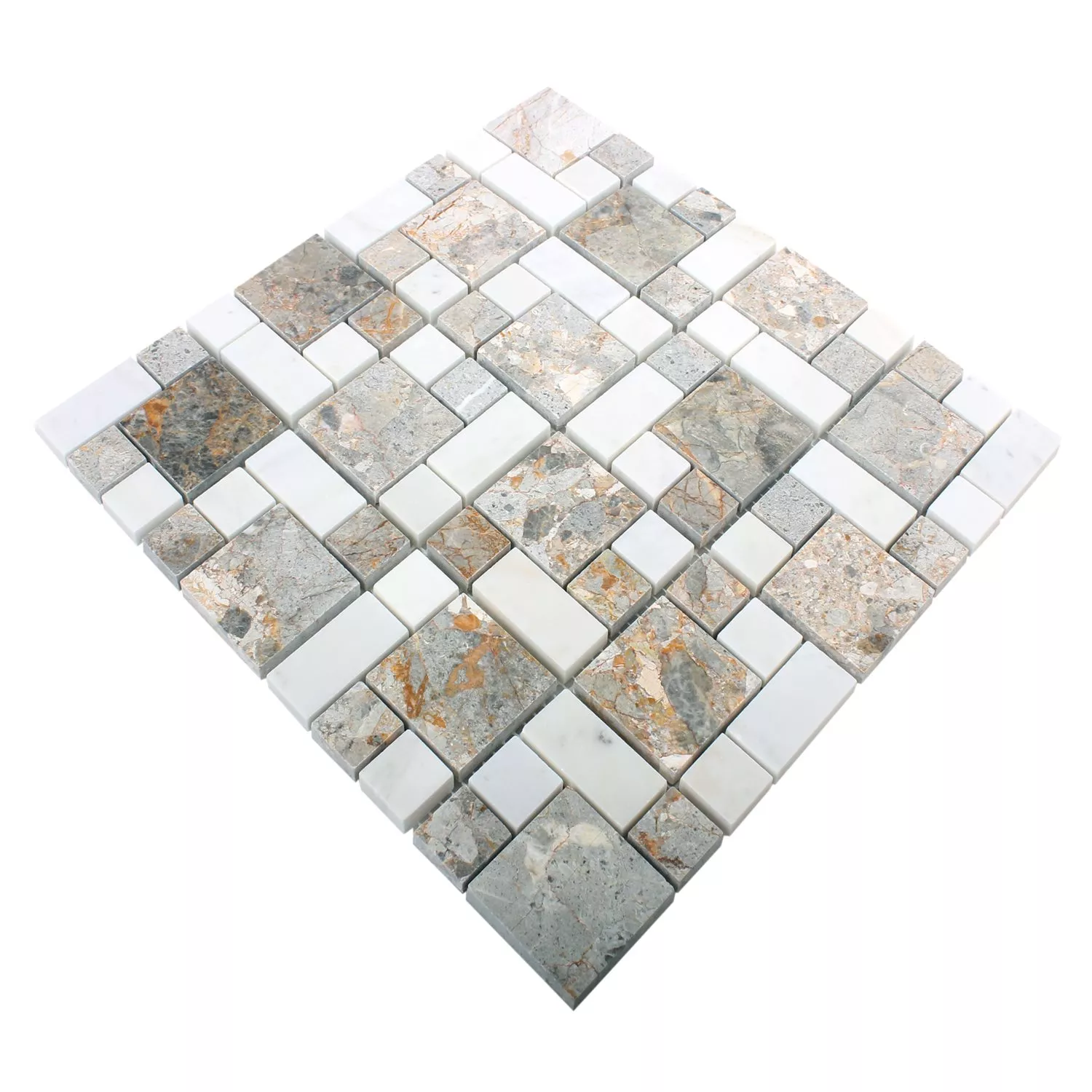 Sample Natural Stone Mosaic Tiles Elphenor Gold White