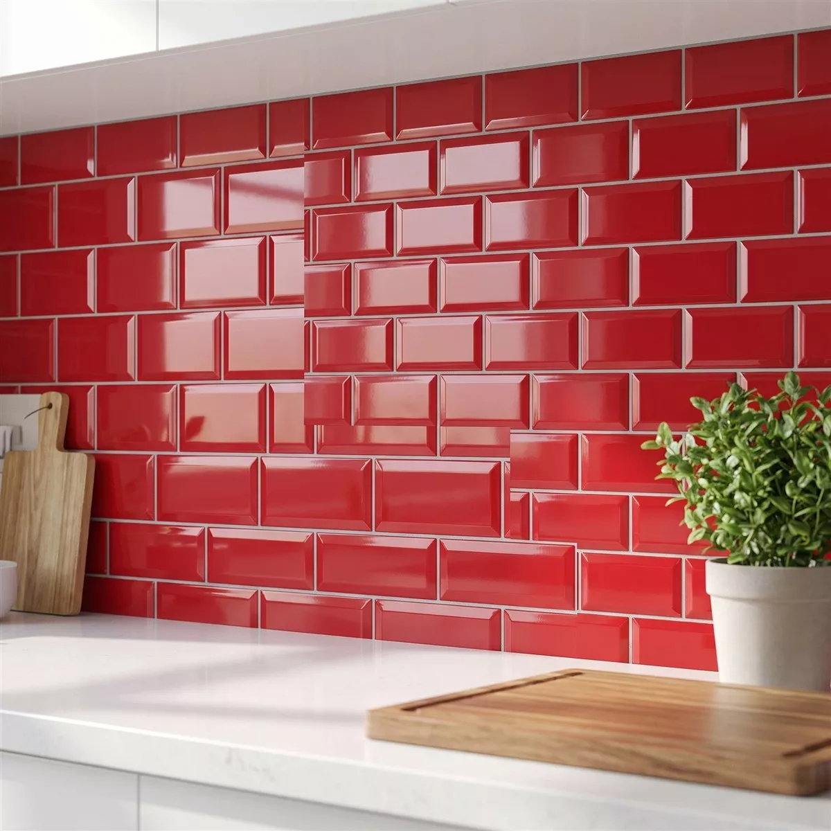 Ladrilho do metrô Vermelho Brilhante 10x20 cm Faceta Jasper Fuego