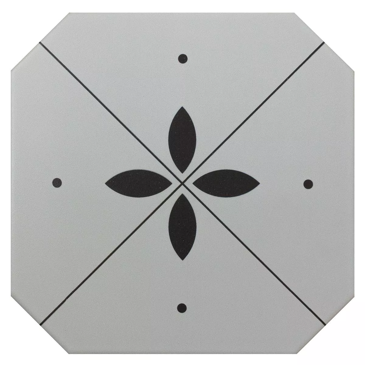 Porcelain Stoneware Tiles Genexia Black Blanc Decor 4 Octagon 20x20cm