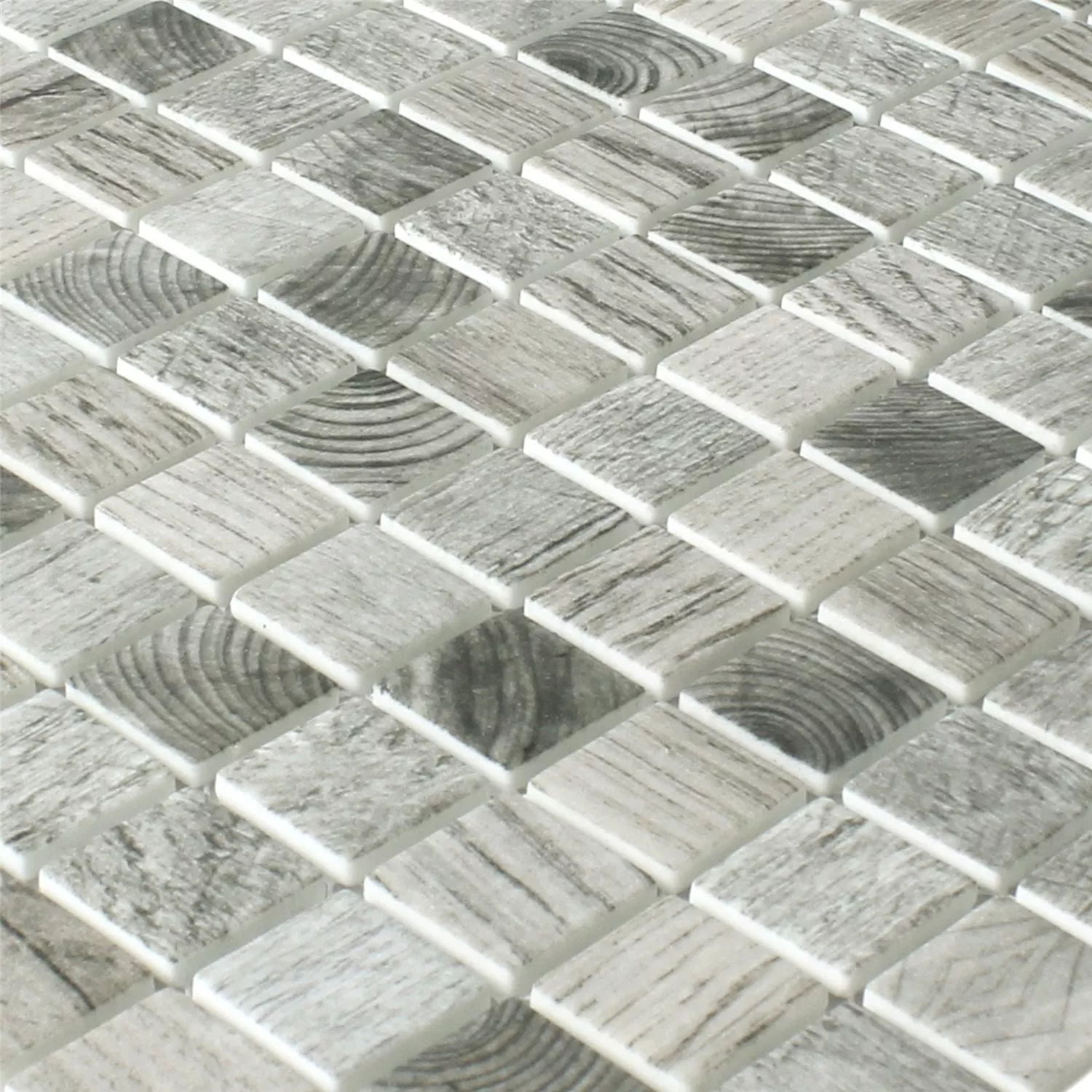 Mosaic Tiles Glass Valetta Wood Structure Grey Beige