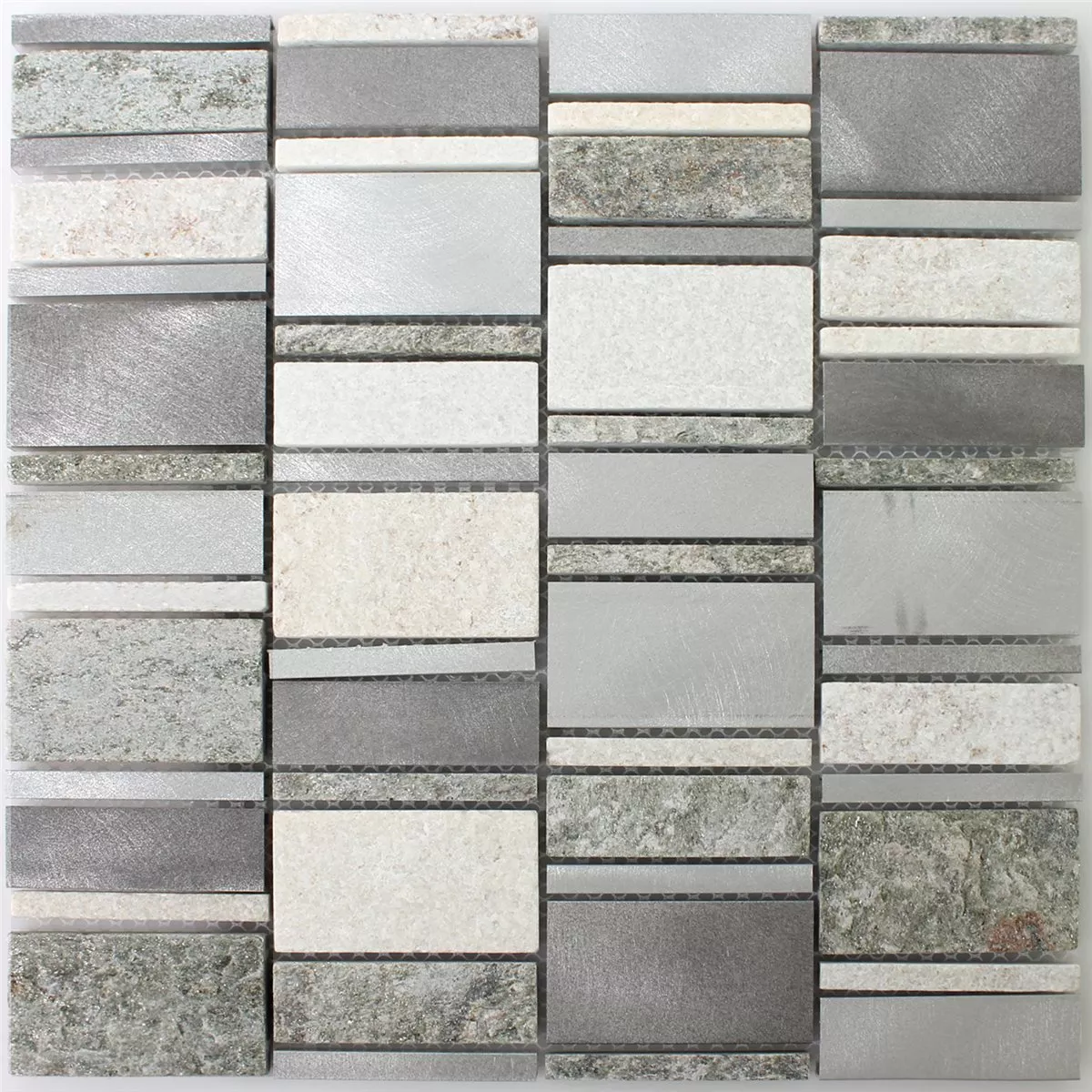 Kvartsit Aluminium Mosaik Fliser Sølv Mix
