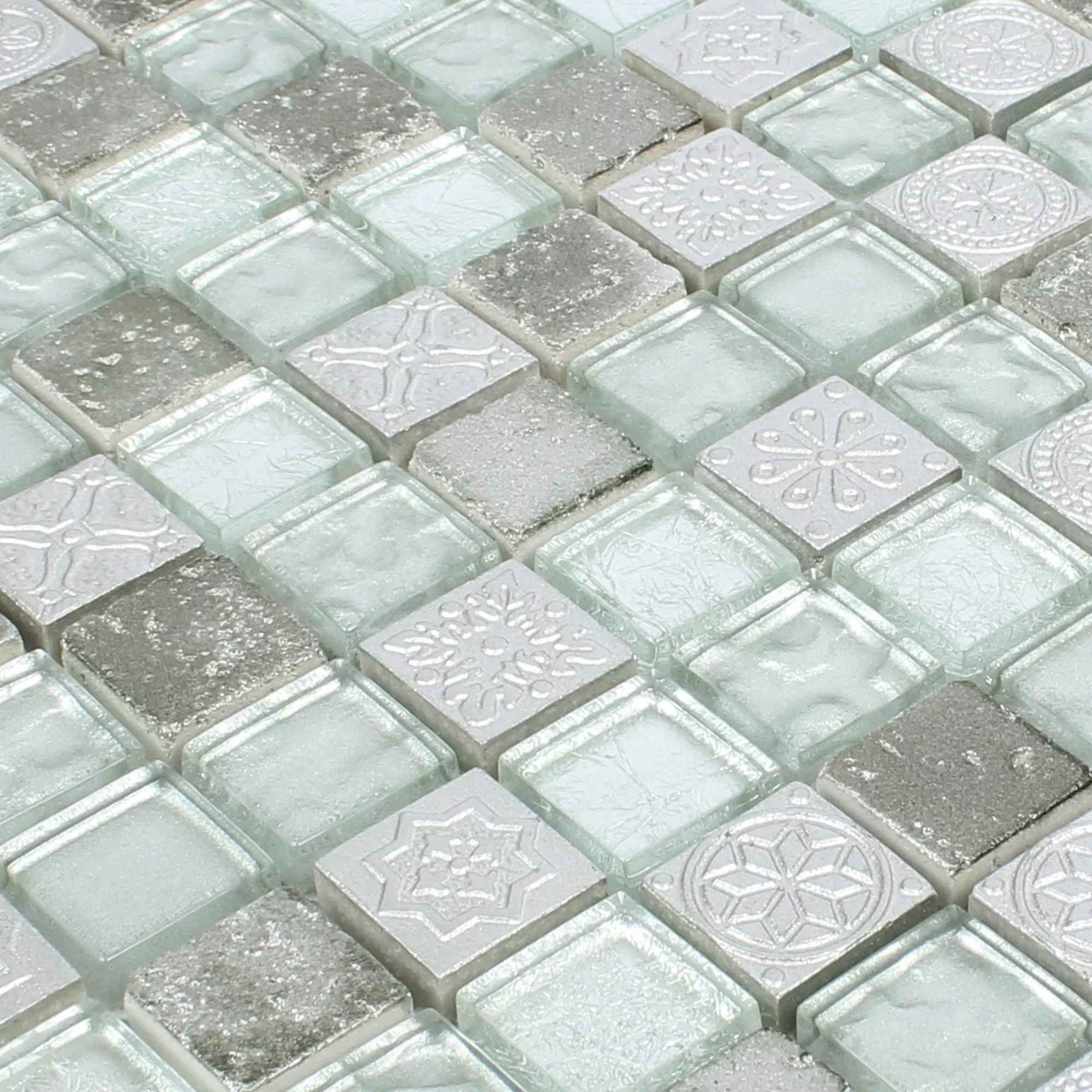 Mozaik Csempe Georgia Üveg Természetes Kő Mix Ezüst
