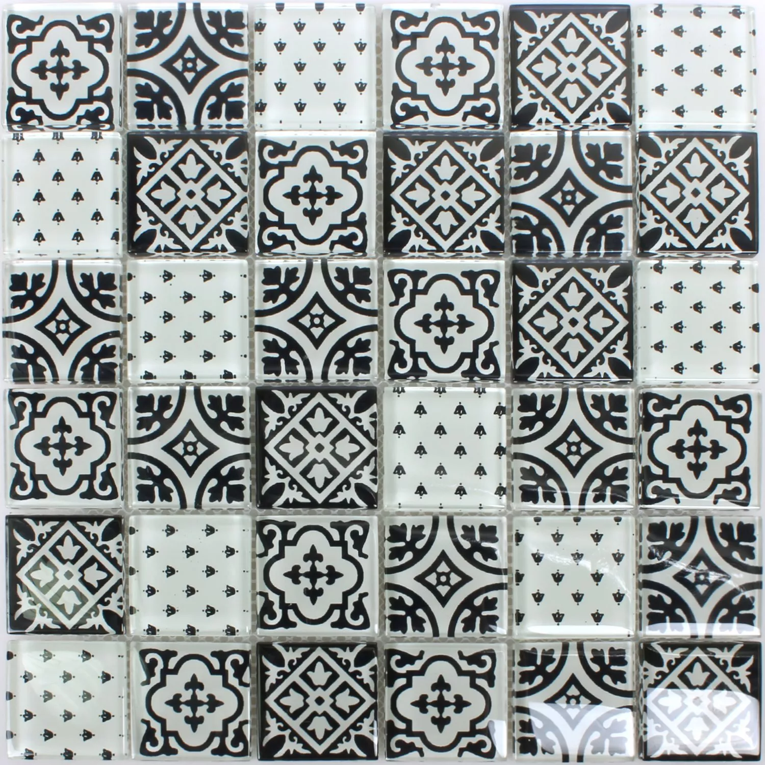 Vzorek Mozaiková Dlaždice Sklo Dante Černá  Bílá