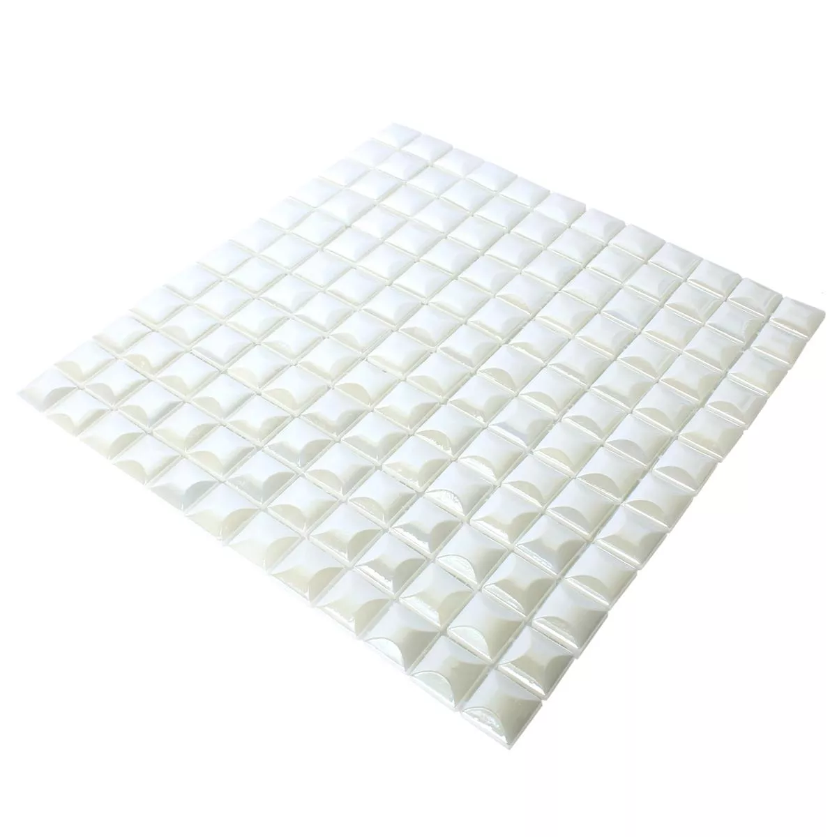 Sample Glass Mosaic Tiles Monrovia White 3D Metallic