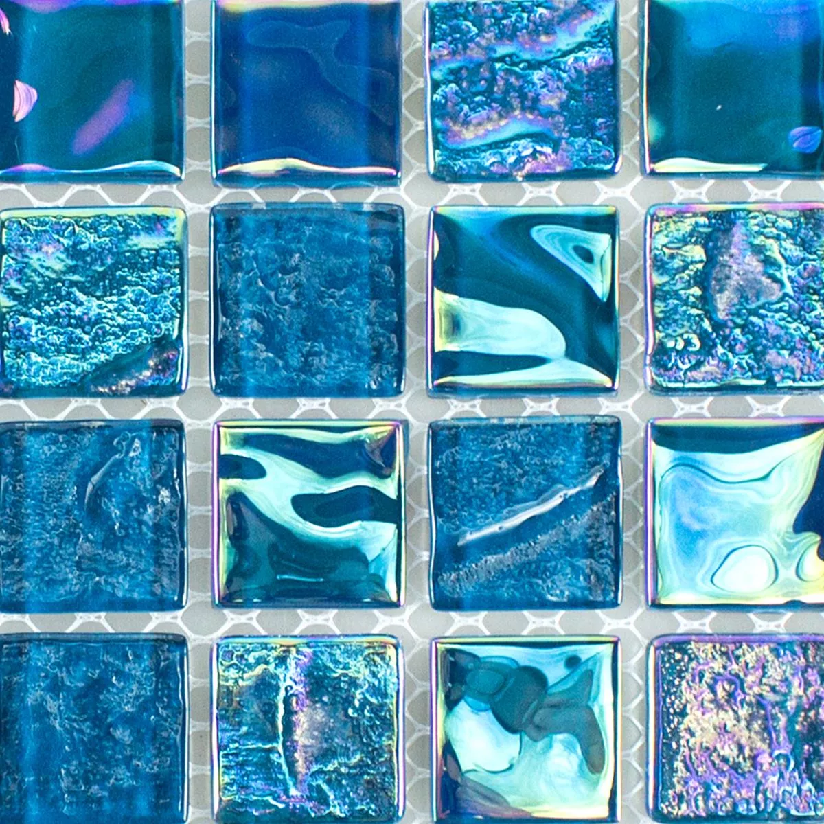 Vzorek Skleněná Mozaika Dlaždice Perleťový Efekt Carlos Modrá 23