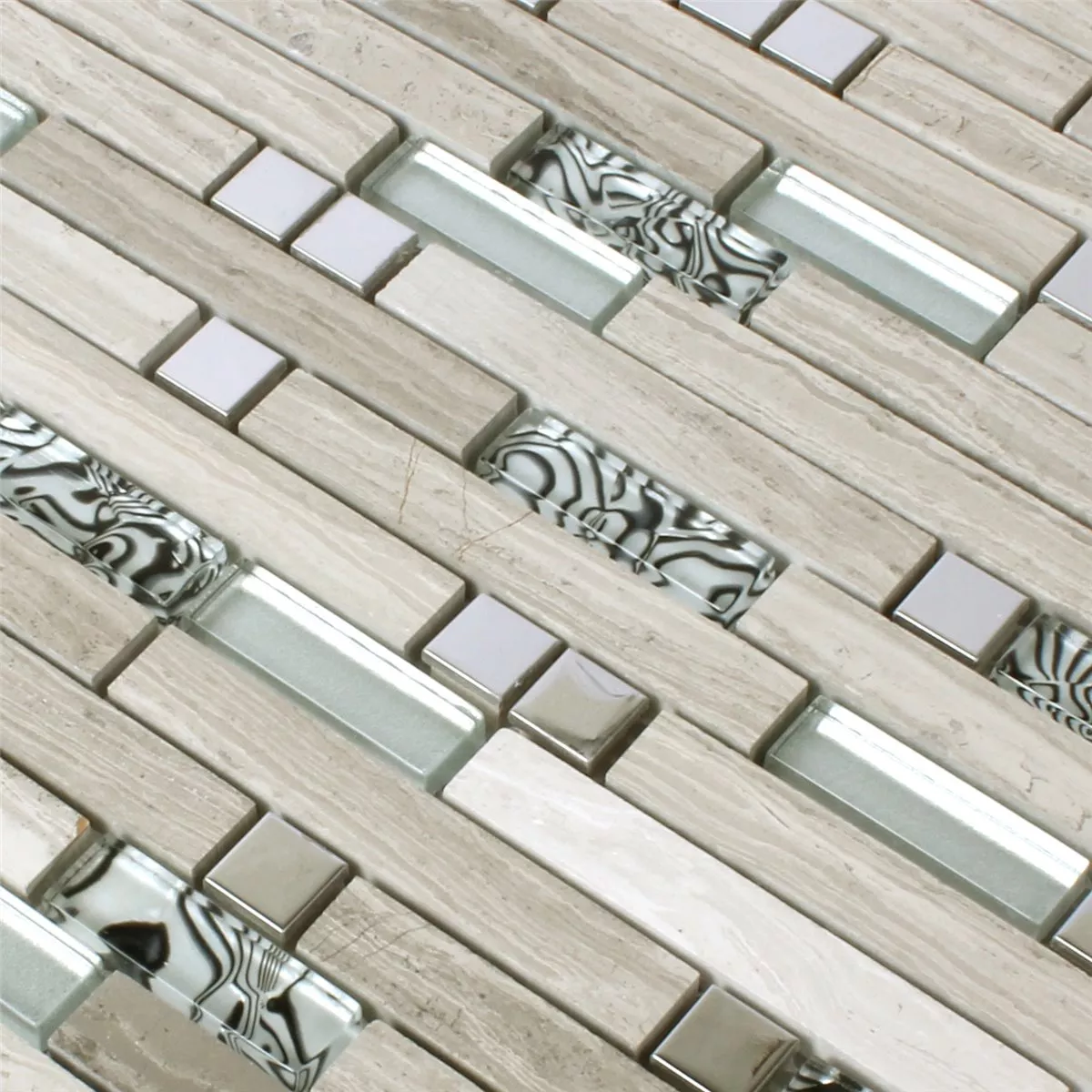 Model din Plăci De Mozaic Metal Sticlă Piatră Naturală Gri Argint Mix