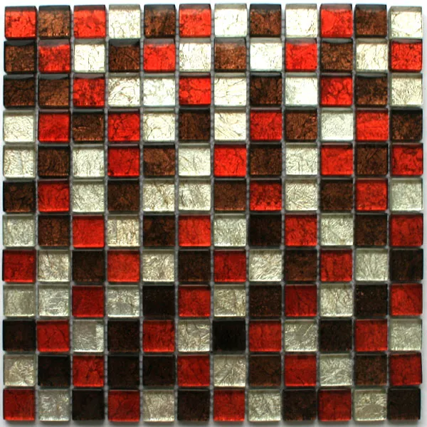 Πρότυπο από Γυάλινο Μωσαϊκό Πλακάκια  Kόκκινο Kαφέ Ασήμι Mέταλλο