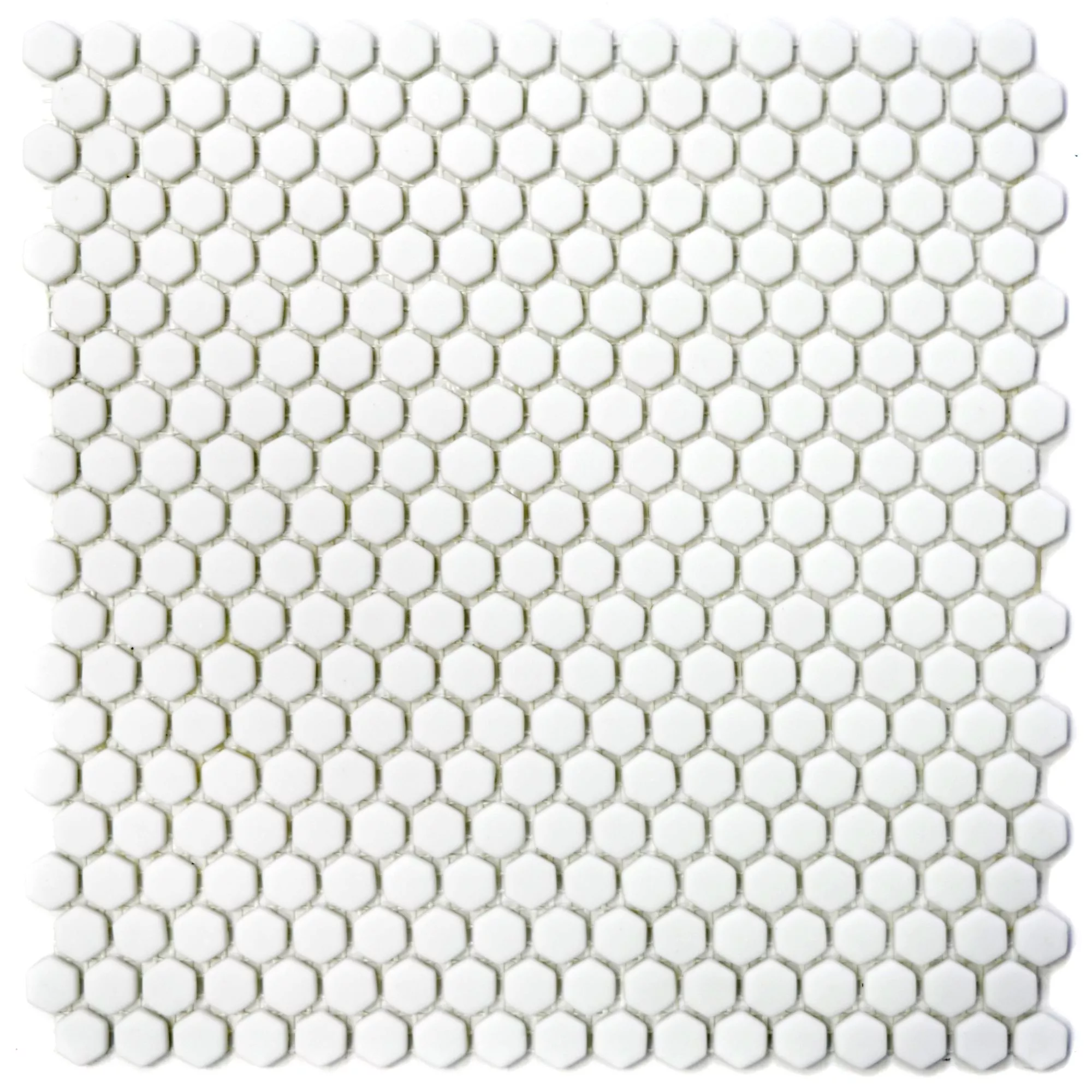 Model din Mozaic De Sticlă Gresie Kassandra Hexagon Alb Înghețată