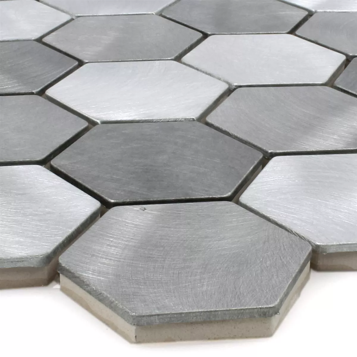 Mosaikkfliser Aluminium Manhatten Sekskant Grå Sølv