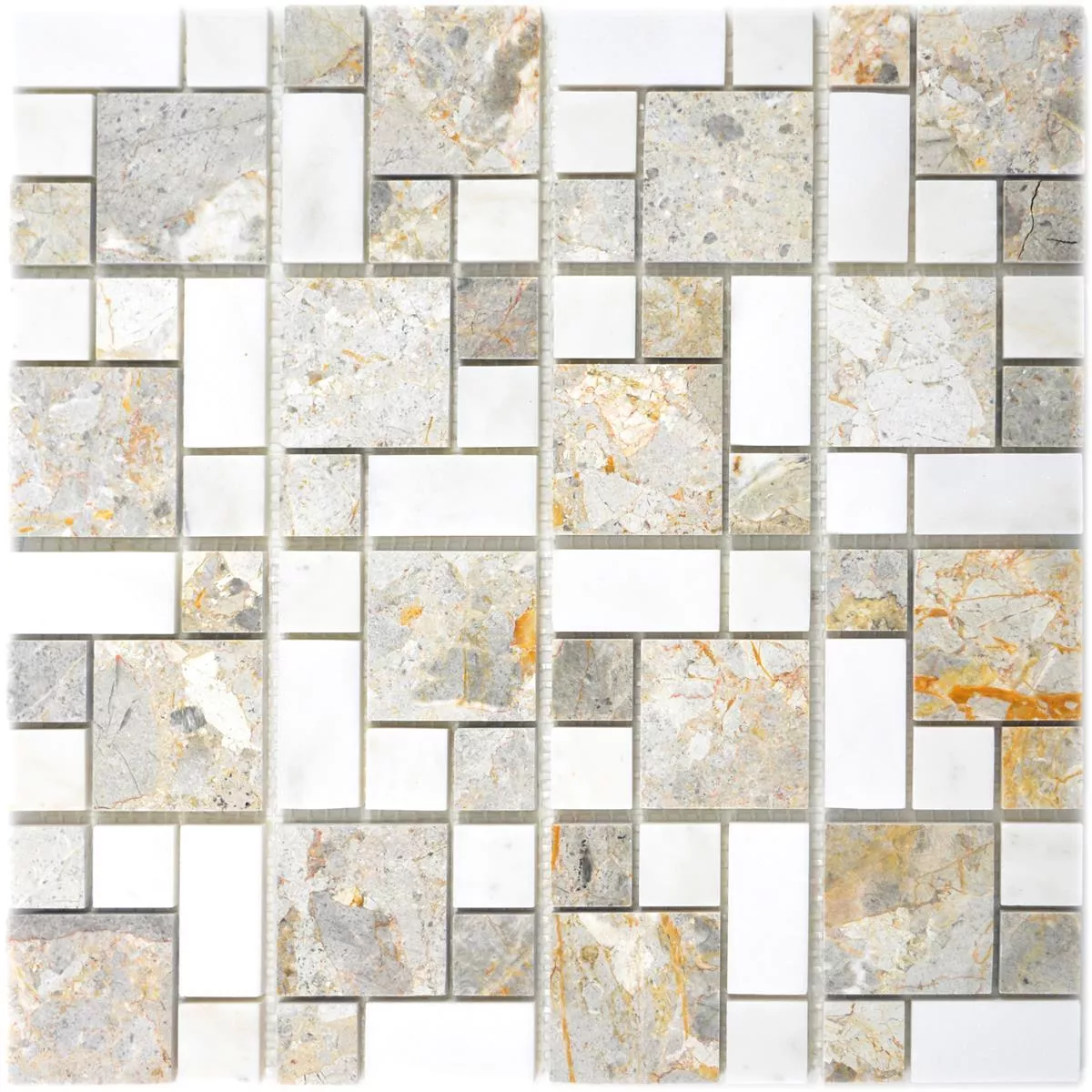 Marmur Kamień Naturalny Mozaika Płytki Cordoba Jasnoszary Biały