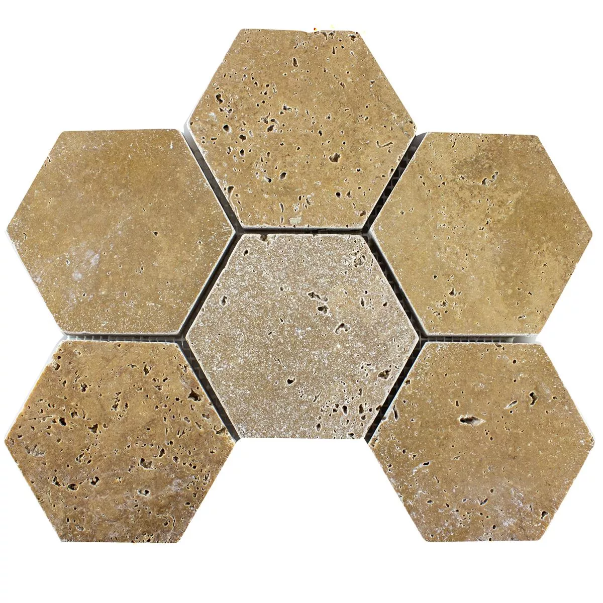 Próbka Trawertyn Kamień Naturalny Mozaika Mercado Sześciokąt Brązowy