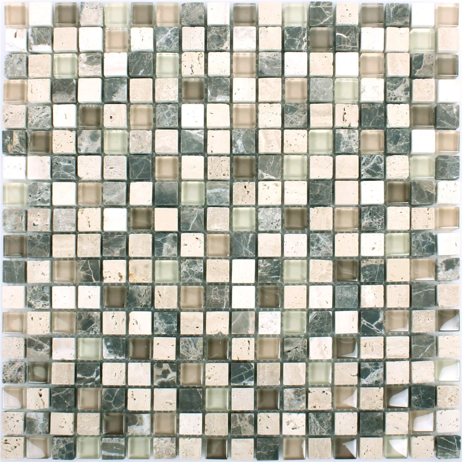 Azulejo Mosaico Milos Vidro Pedra Natural Mix Marrom Bege Quadrada