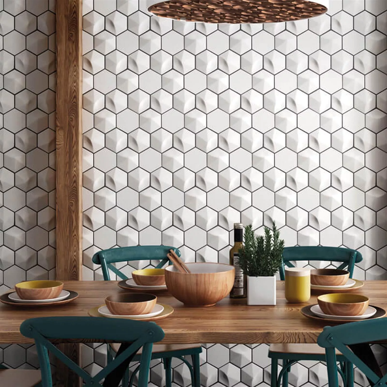 Wall Tiles Rockford 3D Hexagon 12,4x10,7cm Blanc