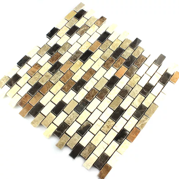 Mosaic Tiles Marble Brown Beige Polished 15x30x7mm