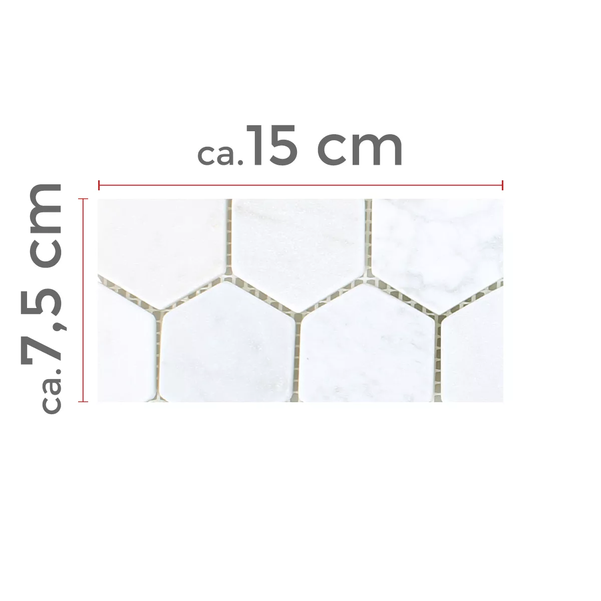 Sample Mozaïektegel Marmer Wutach Hexagon Wit Carrara