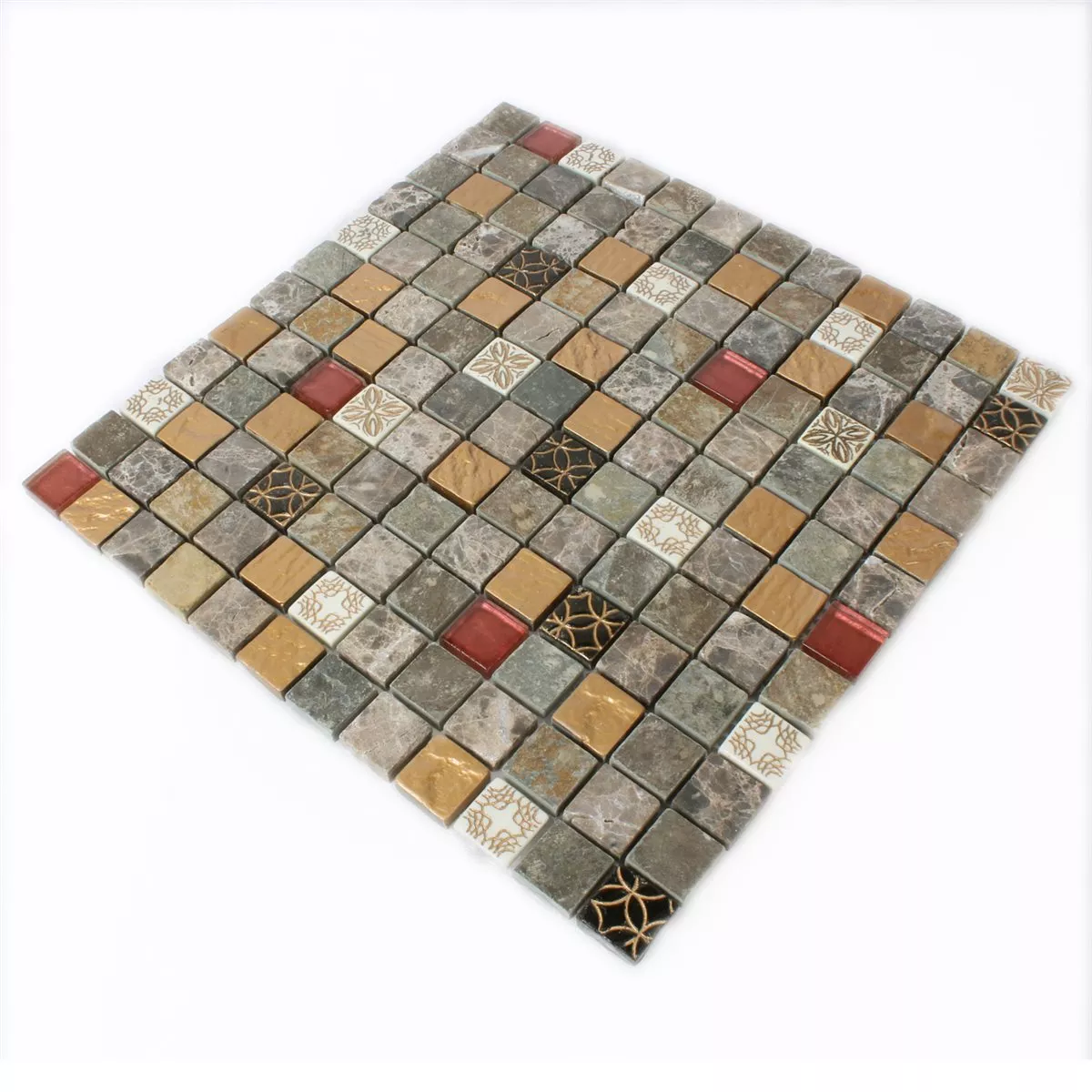 Azulejo Mosaico Vidro Pedra Natural Mix 23x23x8mm