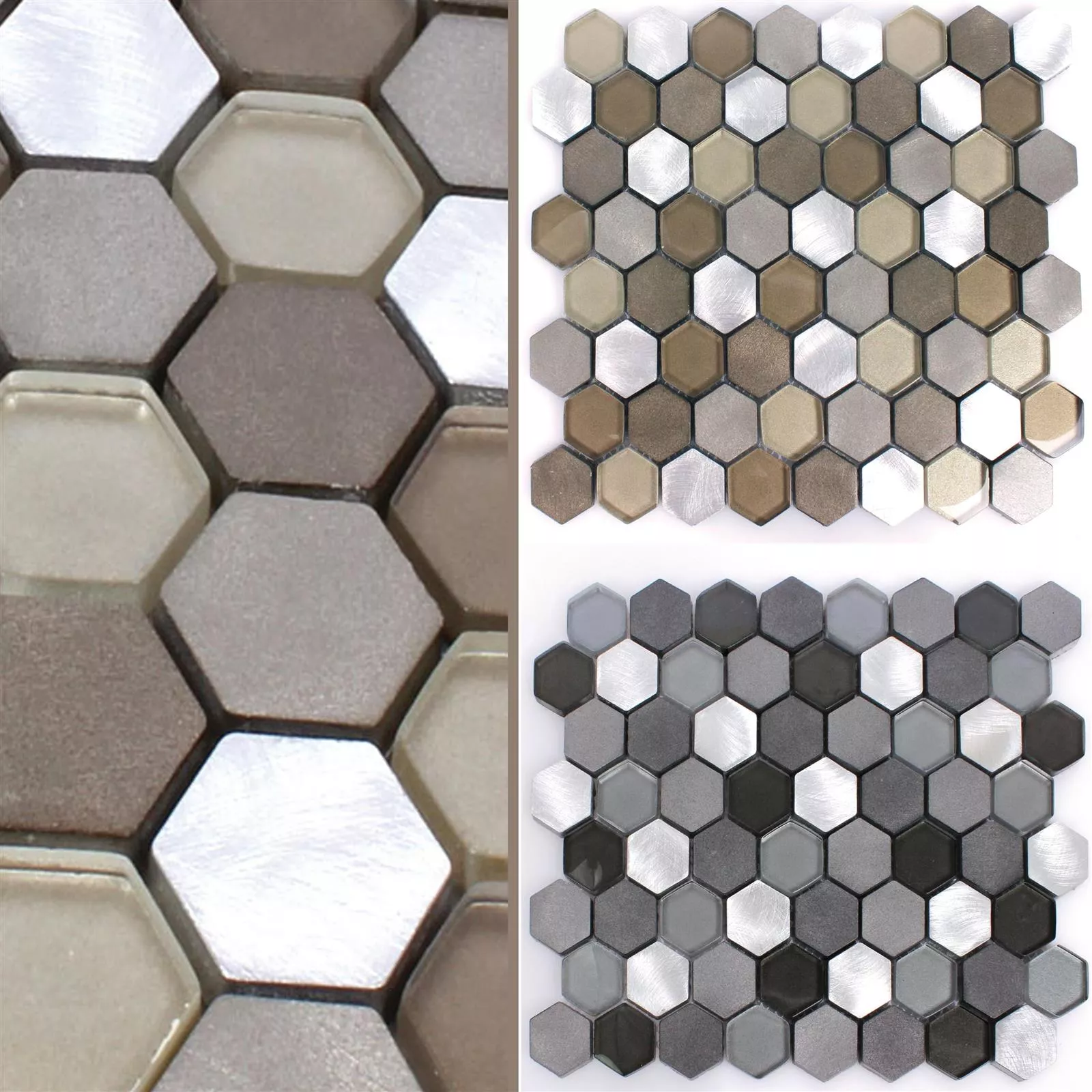 Prov Mosaik Glas Aluminium Angela Hexagon