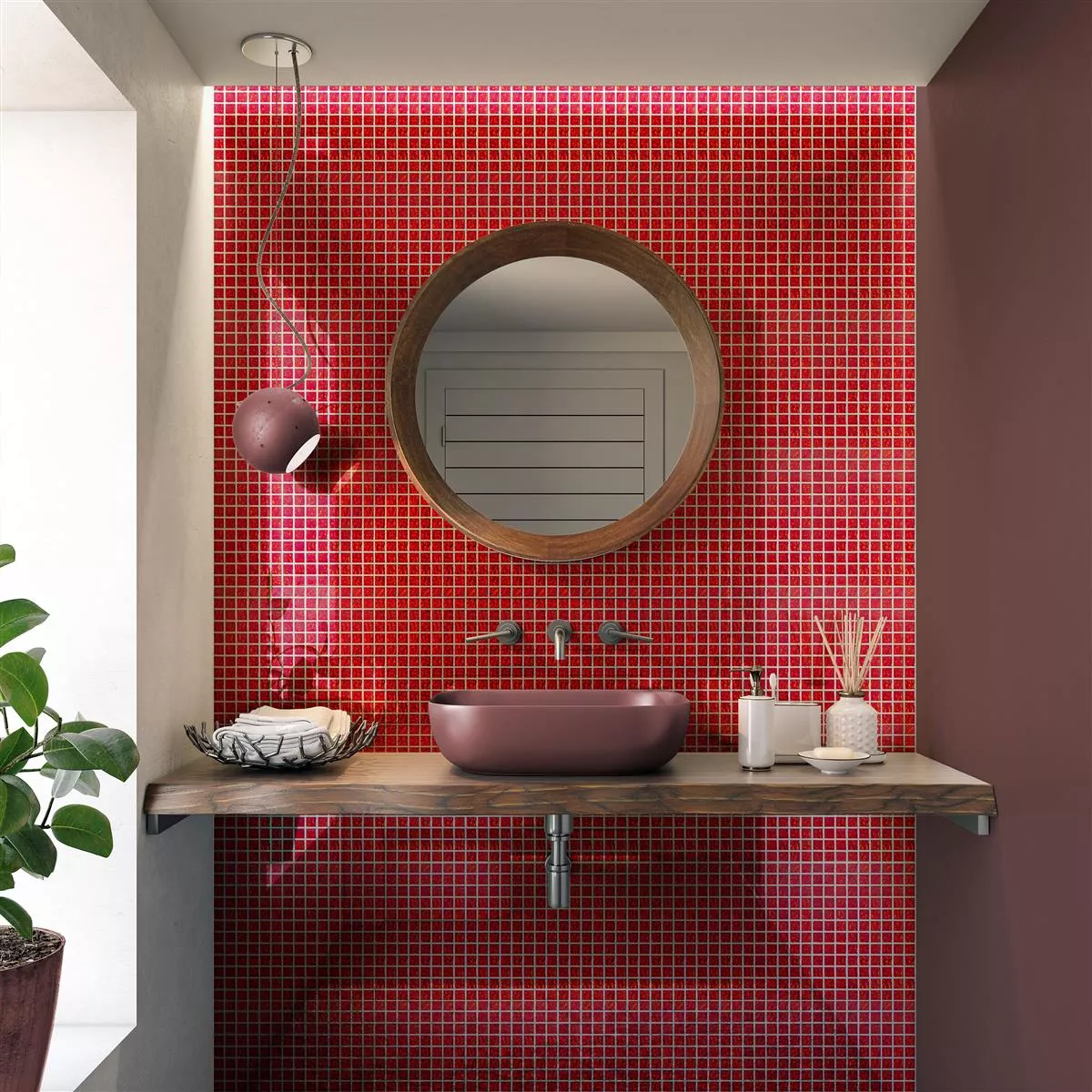 Glass Mosaic Tiles Santa Cruz Structured Red