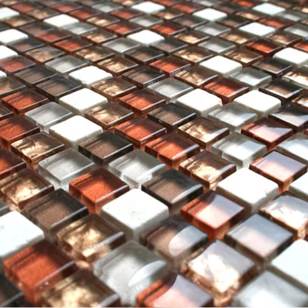 Azulejo Mosaico Vidro Mármore 15x15x8mm Vermelho Mix