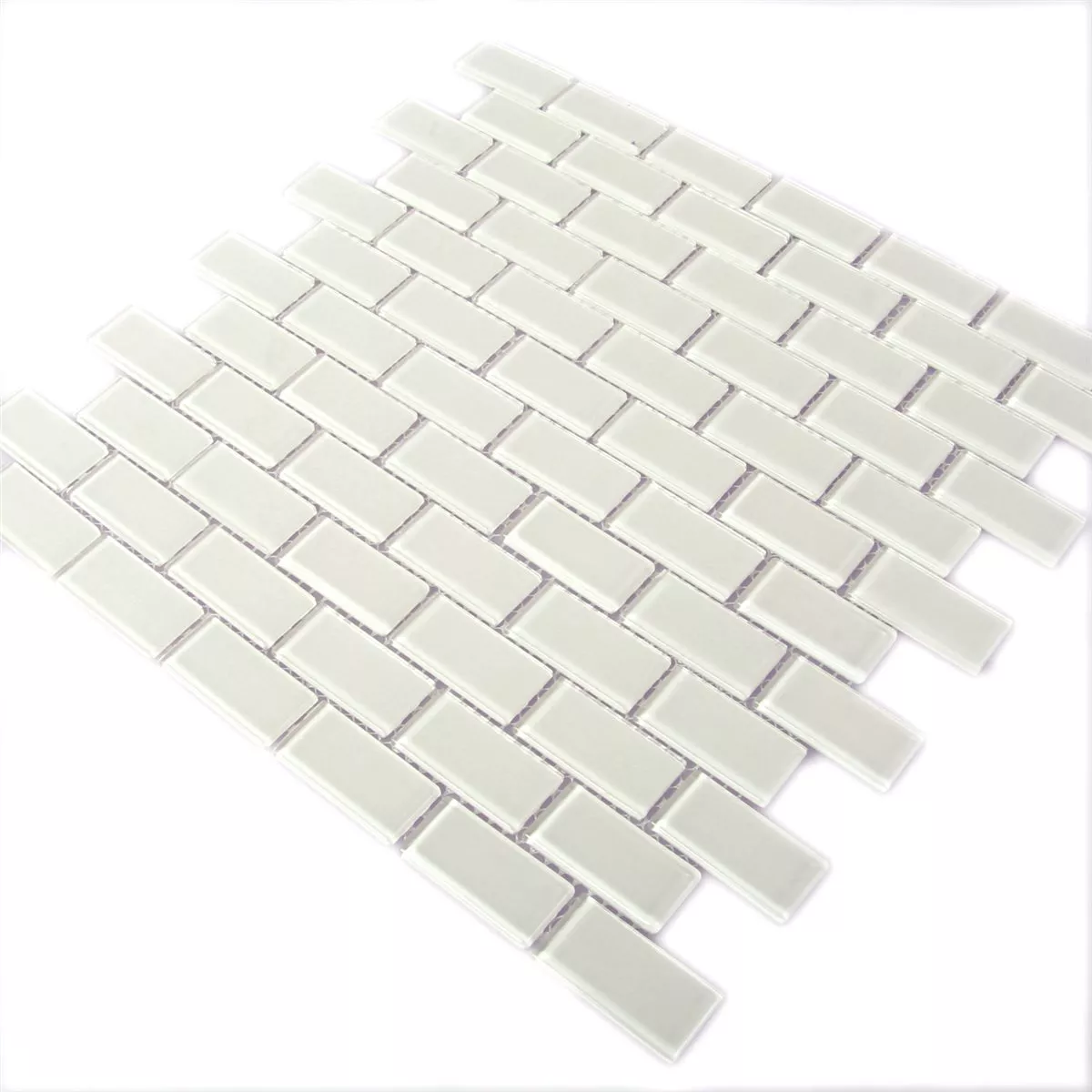Mosaic Tiles Glass Brick White Glossy 25x50x4mm