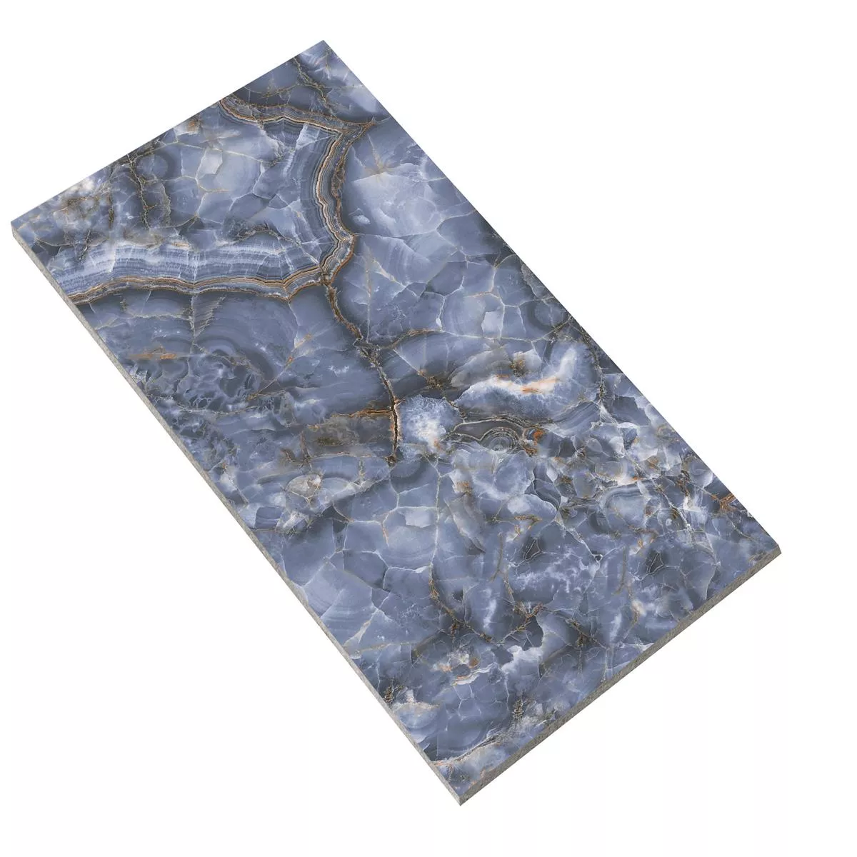 Échantillon Carrelage Sol Et Mur Waterloo Bleu Poli Brillant 60x120cm