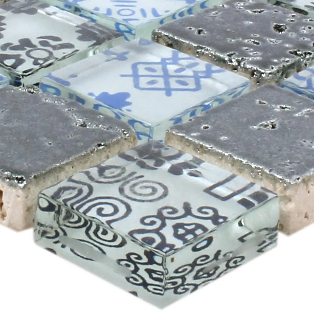 Mønster fra Mosaikkfliser Harpiks Glass Belmont Blå Sølv