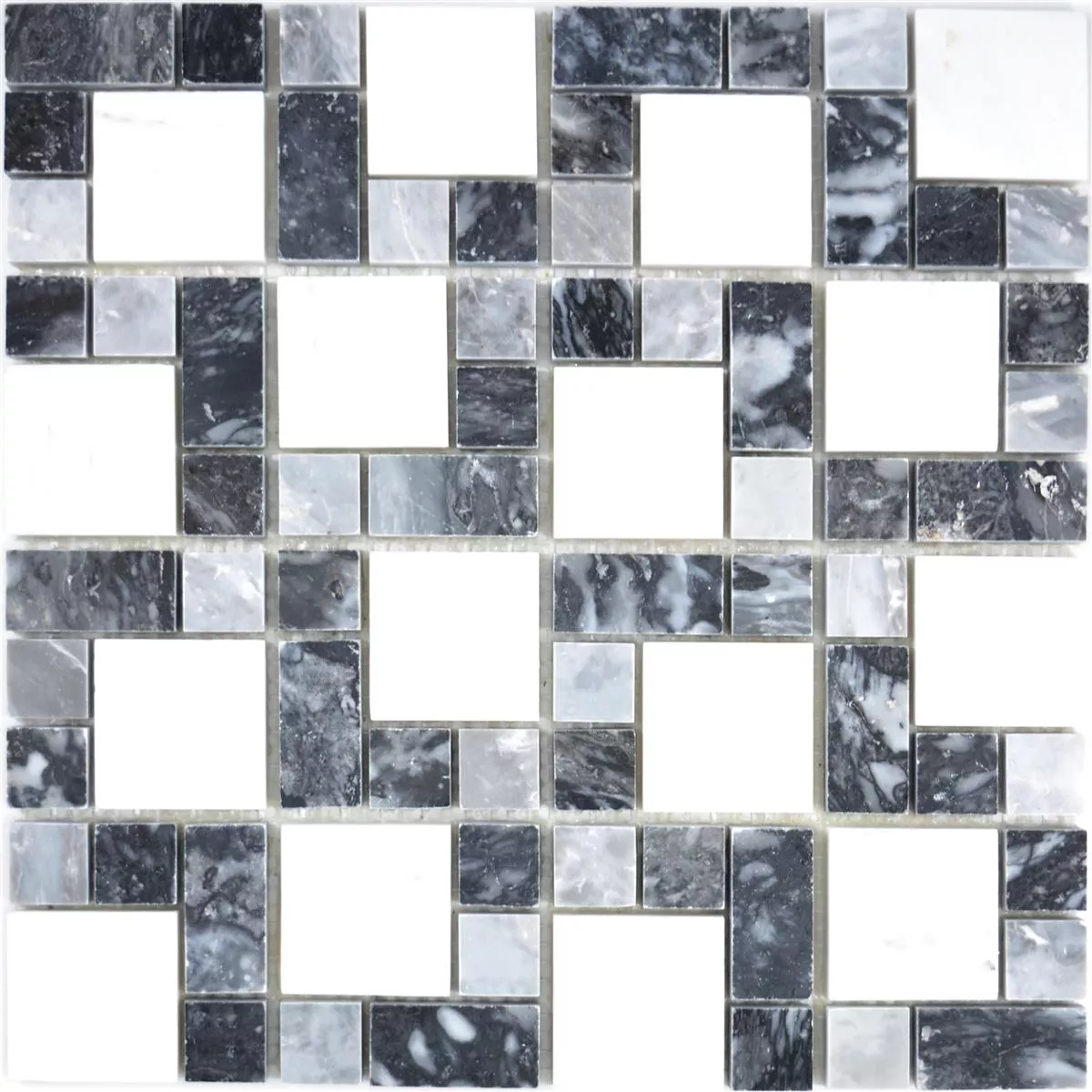 Marmur Kamień Naturalny Mozaika Płytki Cordoba Czarny Szary Biały