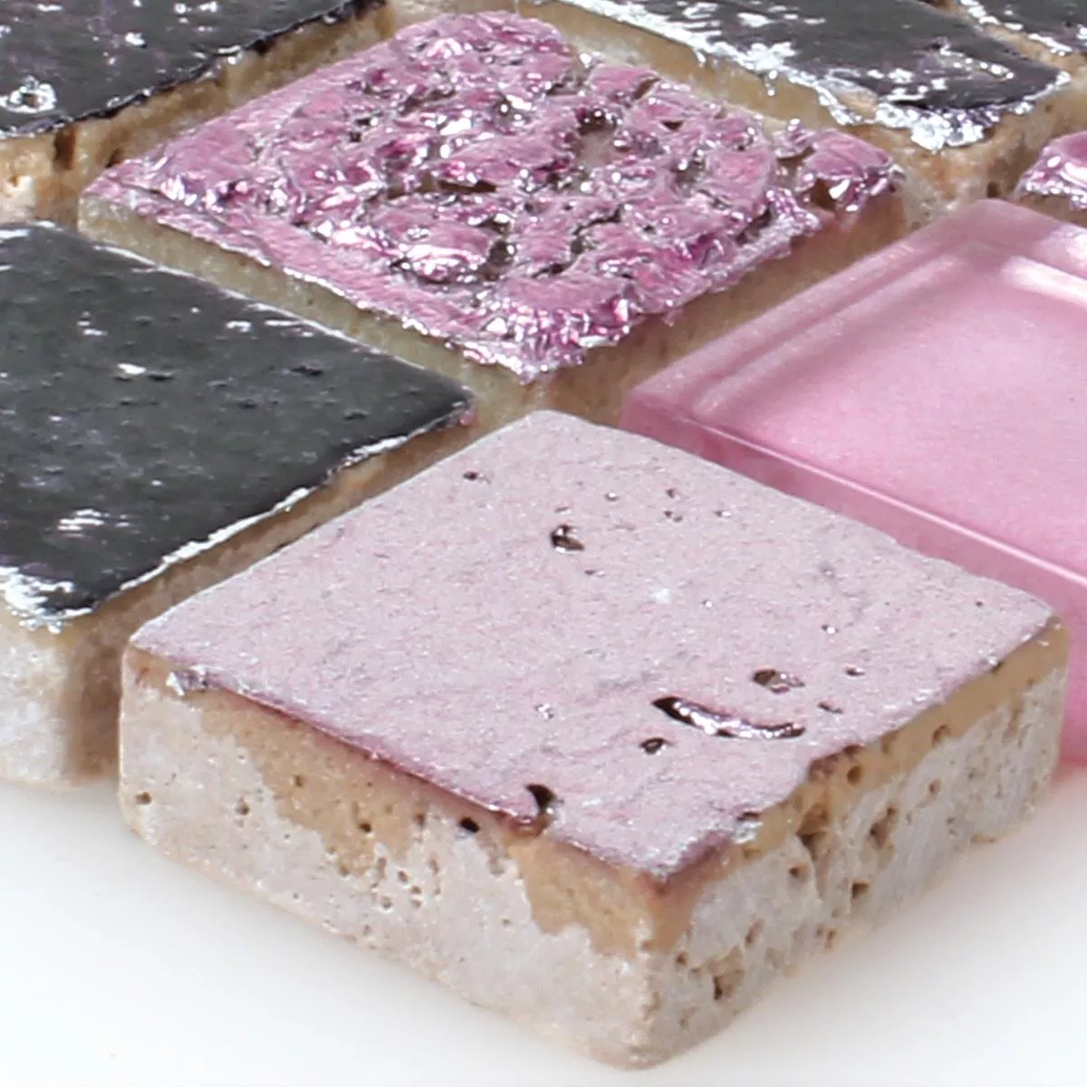 Campione Mosaico Vetro Resin Pietra Naturale Pink Mix