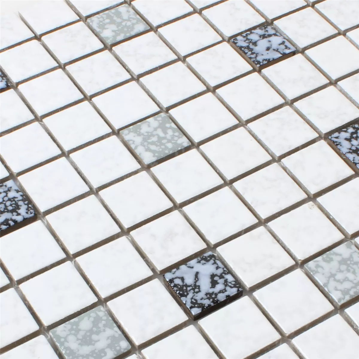 Mosaic Tiles Ceramic White Black Beaten