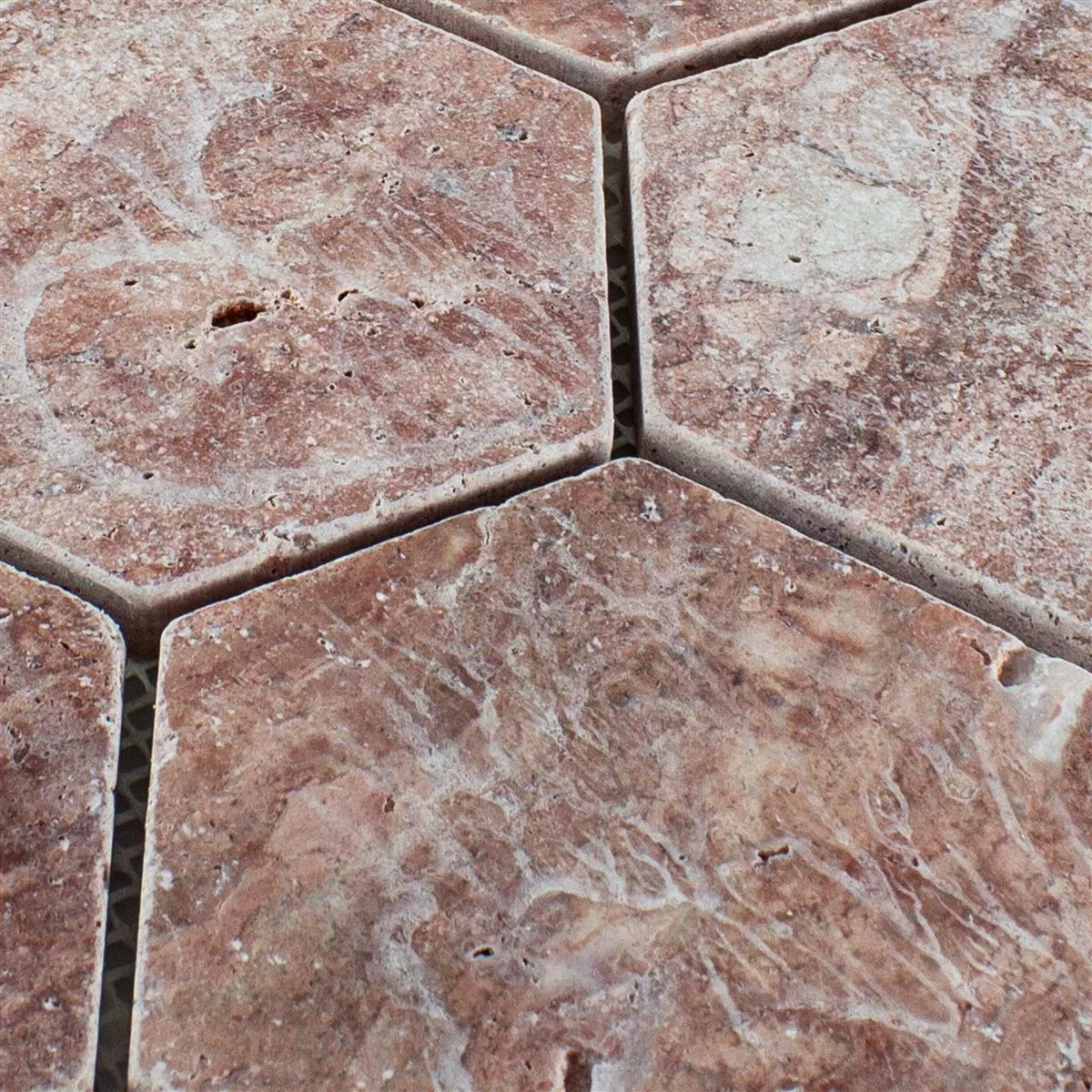 Próbka Trawertyn Kamień Naturalny Mozaika Mercado Sześciokąt Czerwone