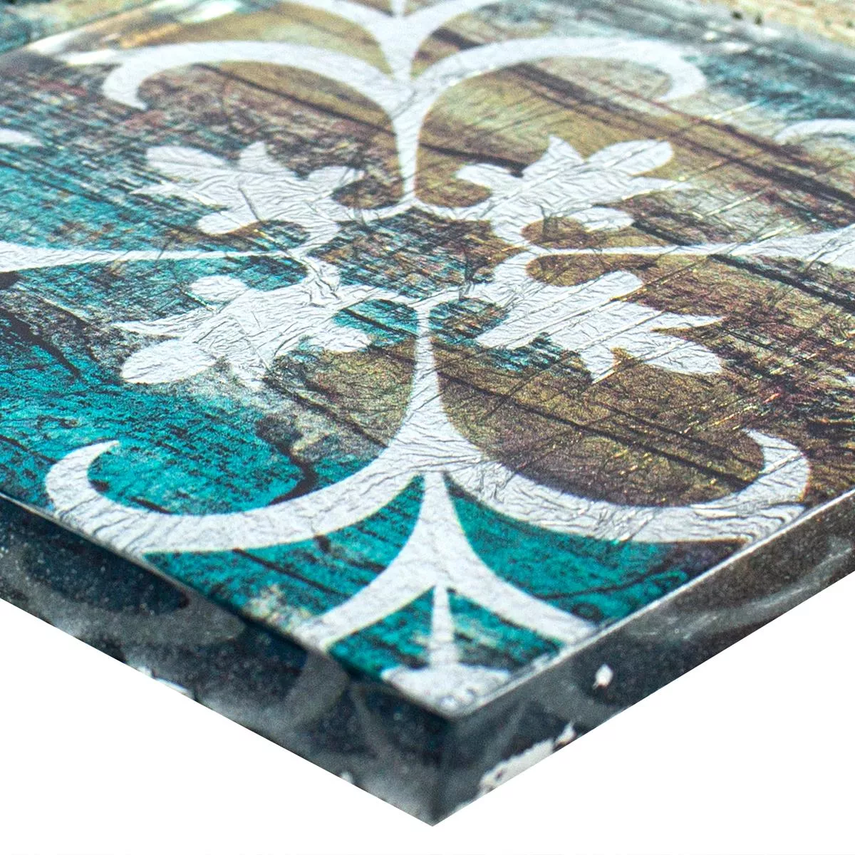 Sample Glass Mosaic Tiles Wood Optic Howland Beige Green Q98