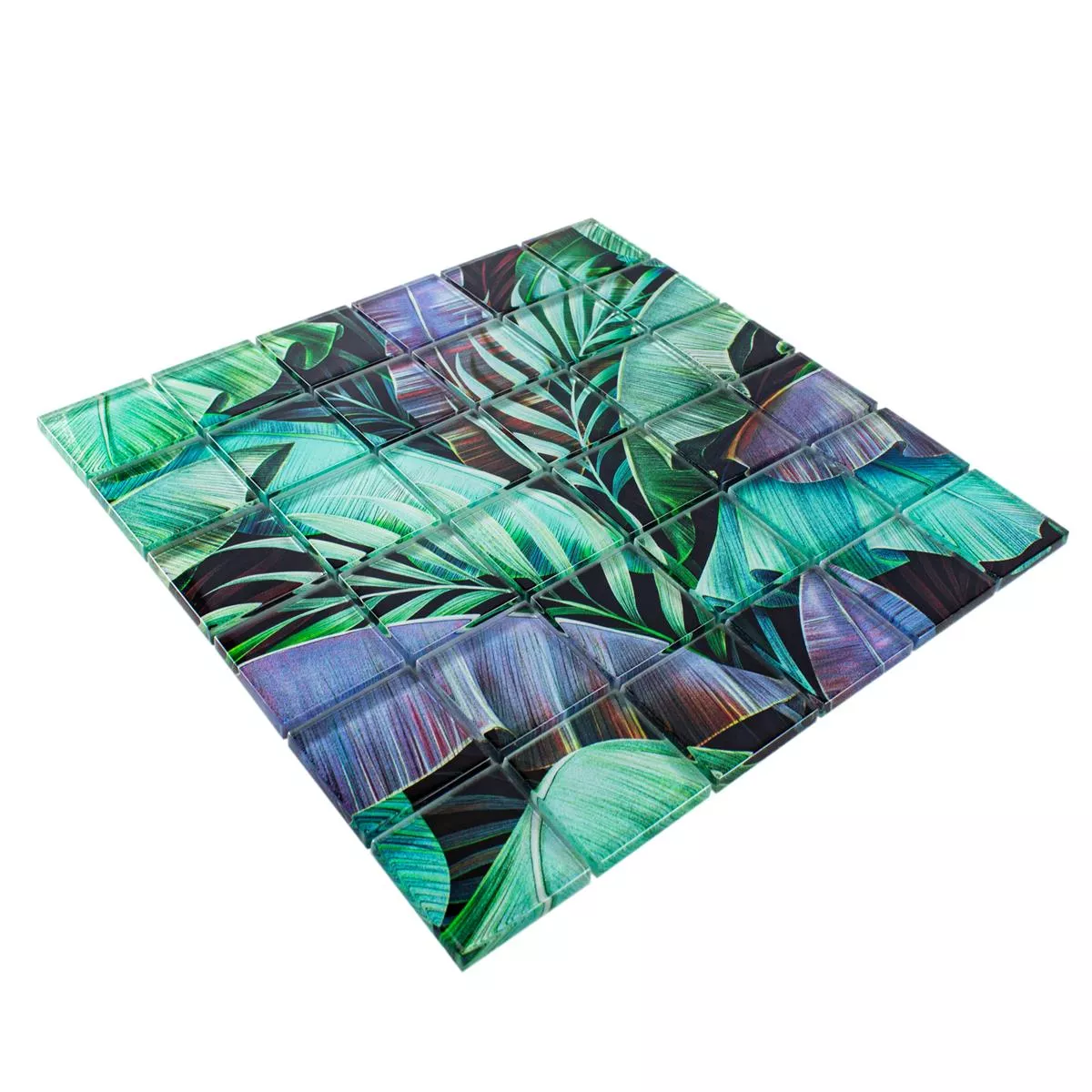 Muestra Mosaico de Cristal Azulejos Pittsburg Flor Óptica Verde Púrpura
