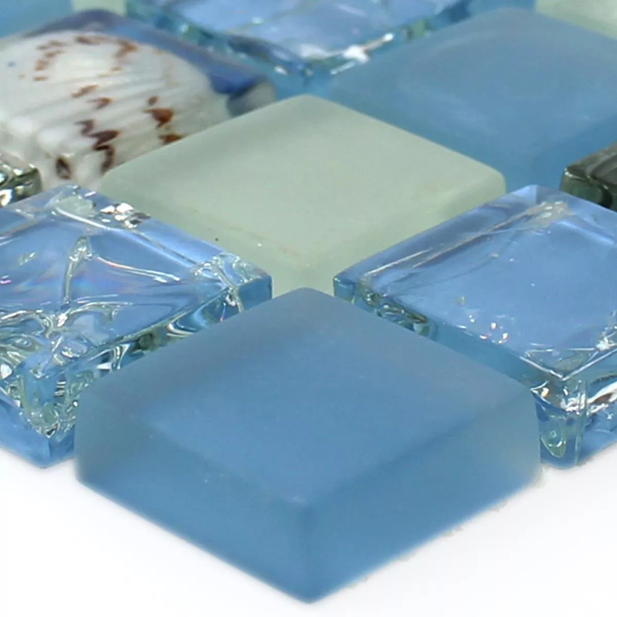 Muestra Azulejos De Mosaico Cristal Concha Byron Azul Mezcla