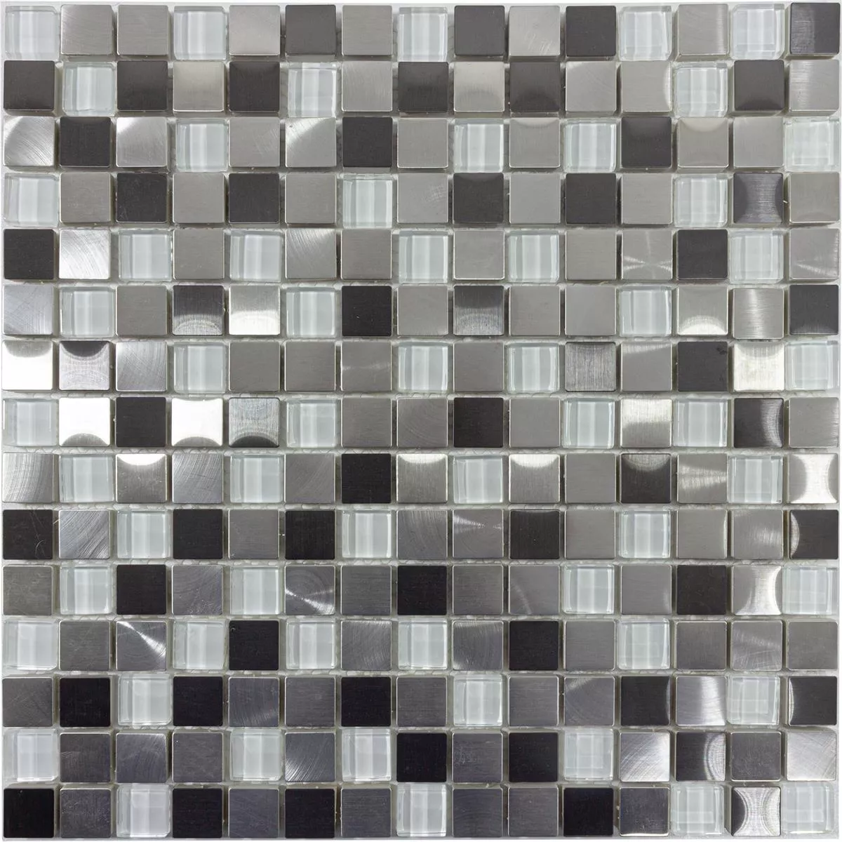 Prov Glas Metall Rostfritt Stål Mosaik Stella Vit Silver