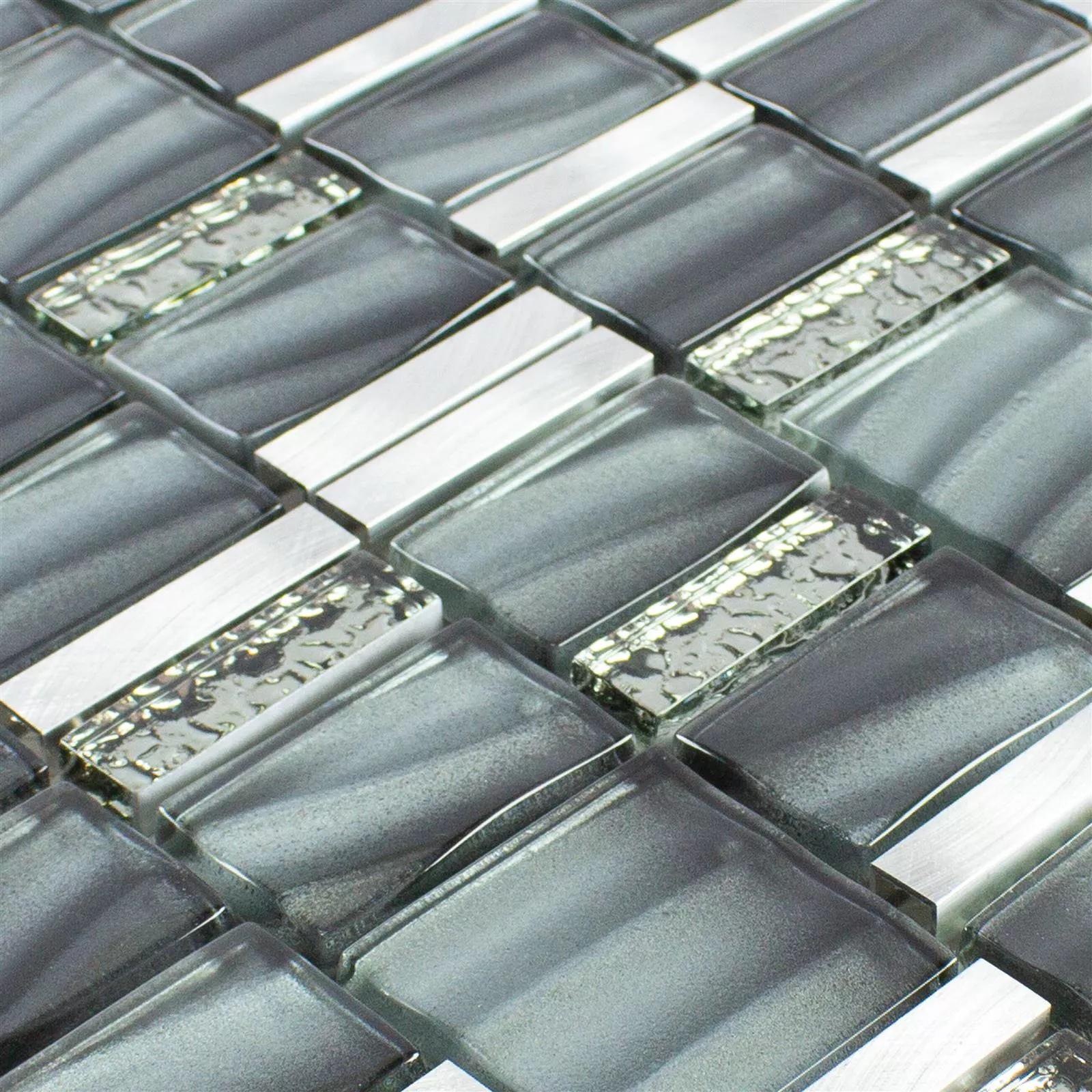 Sample Glass Metal Mosaic Tiles Union Grey Silver