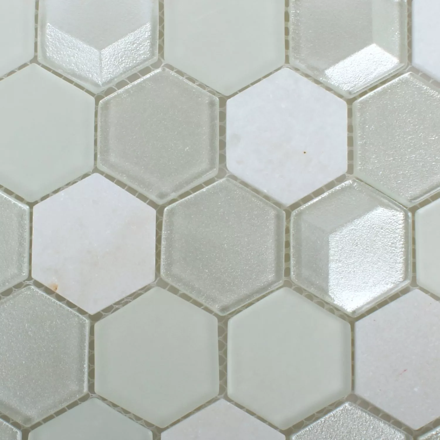 Hexagone Verre Mosaïque Pierre Naturelle Blanc 3D