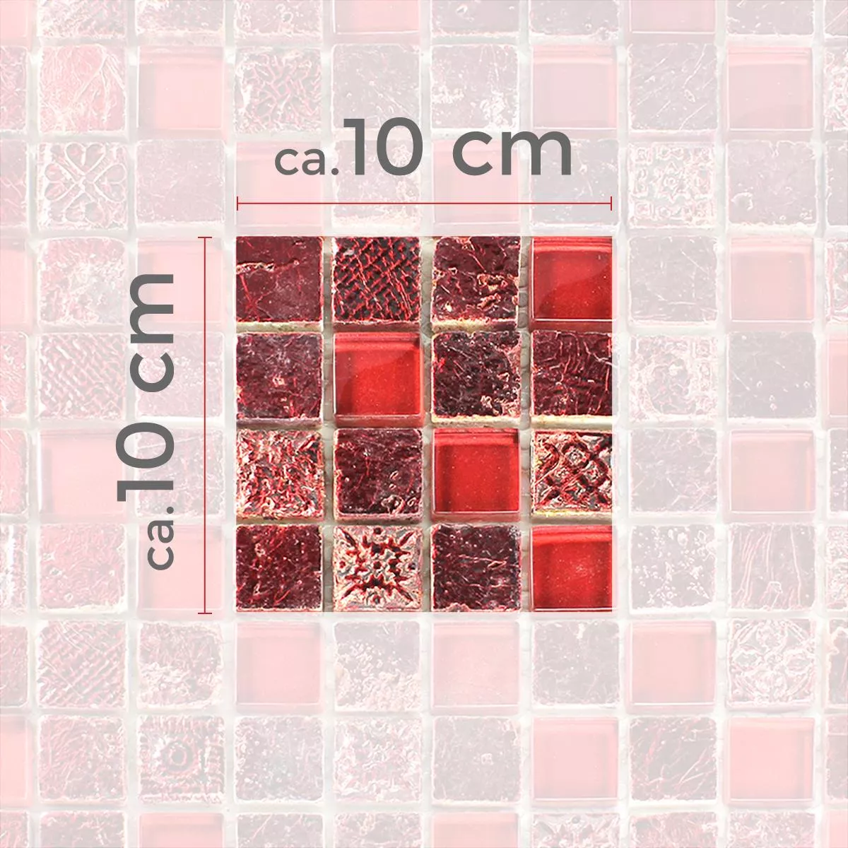 Muster von Mosaikfliesen Glas Kalkstein Marmor Lava Rot Duo